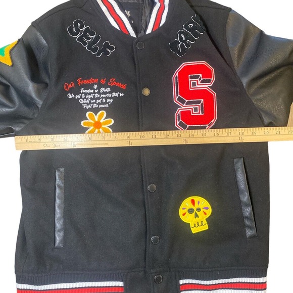 Bleecker & Mercer Jacket Men’s Medium Black Embroidered Varsity Streetwear - Picture 11 of 14